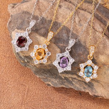 Natural Topaz Citrine Amethyst and Other Colorful Gemstone Necklace
